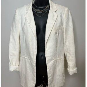 Carolina Bell Open Front Blazer Jacket Long Sleeve Slit Pockets Size S White